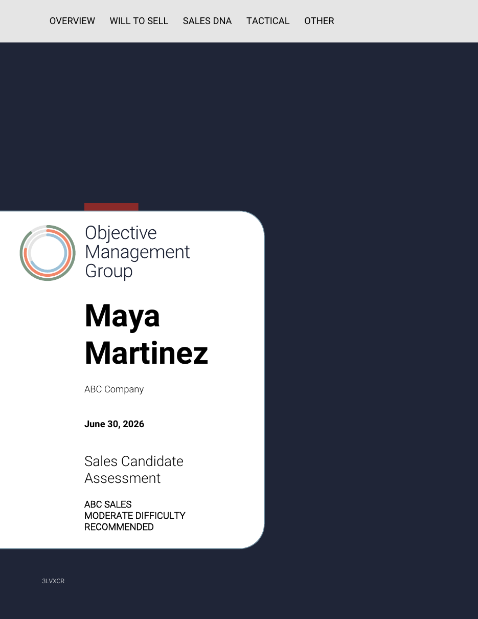 Sample OMG Sales Candidate Assessment report cover